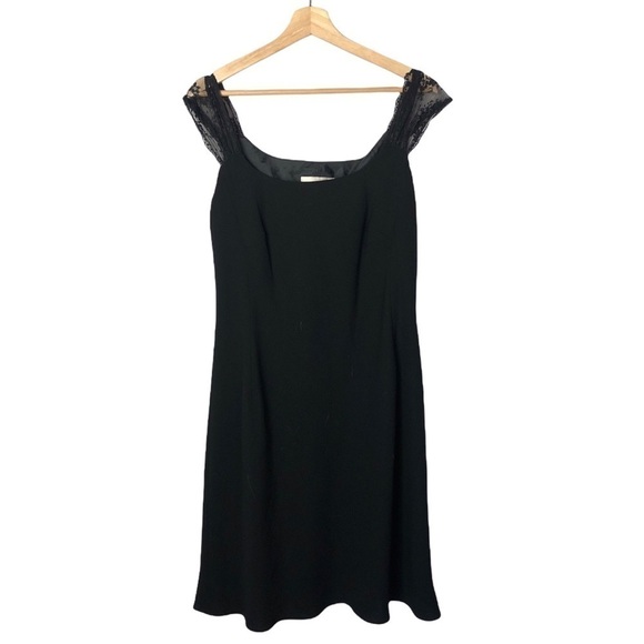 Evan Picone Black Sheath Lace Cap Sleeve Knee Length Dress 10 - Picture 1 of 5